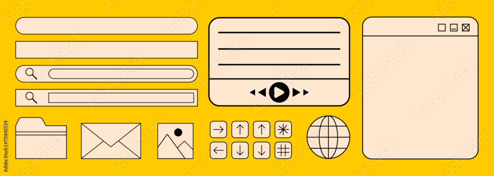 Different types of Retro Interface. Nostalgic UI Elements. Landing page ...