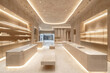 © Katerina Bond - The interior of a perfume and cosmetics store is in the style of minimalism, modernism, with marble finishing in beige colors.