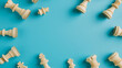 Scattered Chess Pieces on a Blue Background