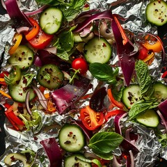 Poster - fresh vegetable salad background close up.