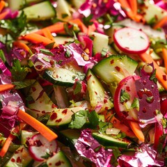 Poster - fresh vegetable salad background close up.