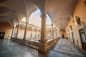 arcade at doria tursi palace in genoa. this palace, one of three that together make up the musei di 