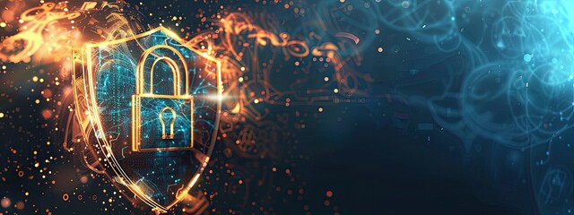 Aufkleber - Data security technology and privacy specialist. abstract background of a padlock on shield with copy space. protect data