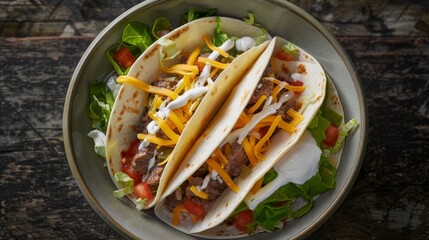 Wall Mural - Flavorful Beef Soft Tacos with Cheese and Lettuce