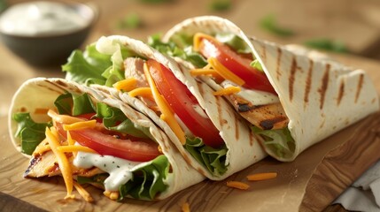 Poster - Tasty Grilled Chicken Wrap on Rustic Board