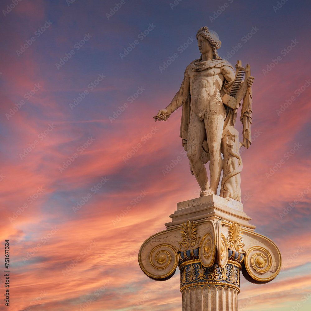 Apollo statue, the ancient Greek god of arts, stands on an Ionian style ...