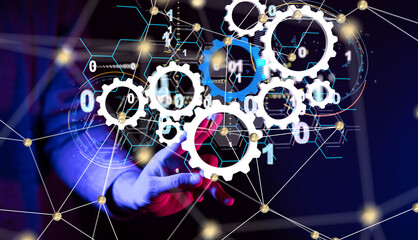 Poster - Neural network 3D illustration. Big data and cybersecurity