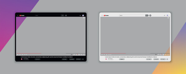 Poster - Youtube video template mockup. Youtube app interface blank video screen frame. Social media concept. Mockup video channel. Vector illustration