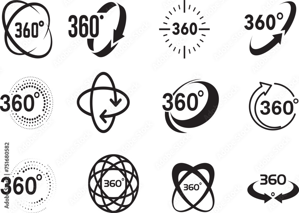 Vector icon set. Round signs with arrows rotation to 360 degrees ...