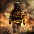 Firefighter Walking Through Flames, To convey a message of protection, emergency, and rescue, this image is perfect for illustrating a powerful and
