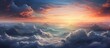 The painting showcases a vibrant sunset in the sky, with thick clouds creating a dramatic backdrop. The colors blend seamlessly, casting a warm glow over the scenery.