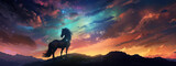 Fototapeta Przestrzenne - Majestic horse gallops through cosmos, mane flowing with ethereal colors, stars and nebulae in background, embodying celestial spirit, fantasy, vibrant.