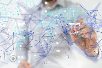 Wall Mural - Neural network 3D illustration. Big data and cybersecurity - neural network exposure digital