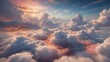 A cinematic view of the sky above the clouds, with a stunning range of colors and textures. The clouds seem to dance and swirl, creating a mesmerizing scene that would make for a perfect wallpaper.