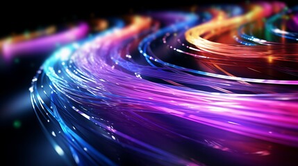 Wall Mural - Computer-generated abstract background featuring colorful new technology with fiber optic cables in 3D rendering.