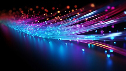 Canvas Print - Illustration of a glowing fiber optic cable transmitting information and data flows, representing technology and information transfer.