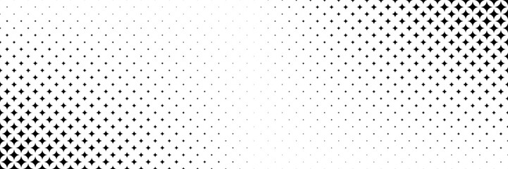 Poster - horizontal black halftone of glowing glitter star design for pattern and background.