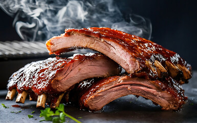 Wall Mural - Capture the essence of Barbecue Ribs in a mouthwatering food photography shot