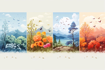 Wall Mural - Four Seasons Typographic Banner. Vector illustration