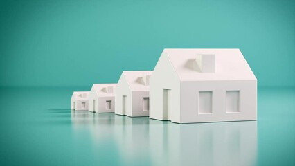 Wall Mural - which size of house can you afford? concept shot: four differently sized models of houses on a turqu