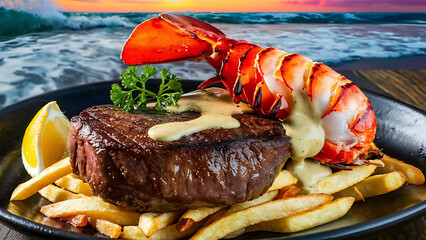 Wall Mural - Capture the essence of Surf and Turf in a mouthwatering food photography shot