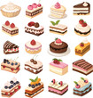 Isolated variety of cake and dessert