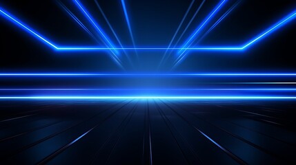 Wall Mural - dark background with lines, spotlights, neon light. abstract blue scene.