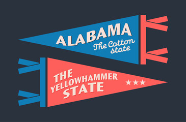 Wall Mural - Set of Alabama pennants. Vintage retro graphic flag, pennant, star, sign, symbols of USA. The Yellowhammer State.