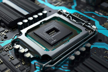 Poster - A processor with a black and silver design and a stealth system on it