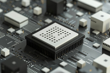 Poster - A processor with a black and white design and a binary system on it