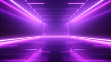 Sticker - Empty Room Background with Spotlights and Abstract Purple Neon Glow