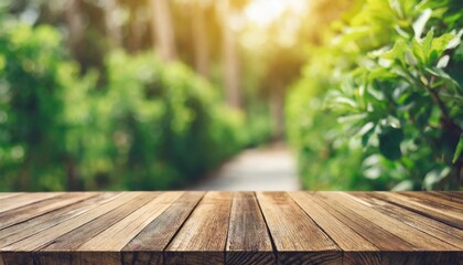 Wall Mural - the empty wooden brown table top with blur background