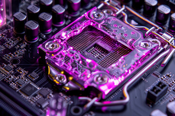 Poster - A processor with a purple and silver design and a magic system on it