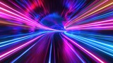 Fototapeta Do przedpokoju - Abstract background neon flight in tunnel 3d illustration. generative AI image