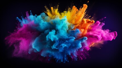 Wall Mural - Explosion of Colored Powder on White Background