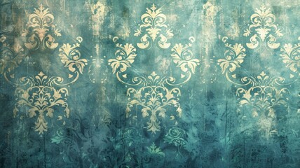 blue victorian vintage wallpaper design with texture. retro seamless pattern with floral damask elem