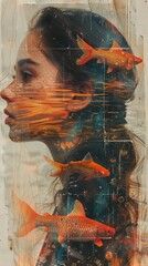 Wall Mural - A woman with fish in her hair