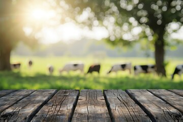 Wall Mural - Cows on grass with blurred background