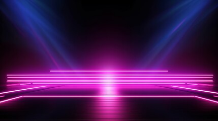 Canvas Print - Product Showcase Spotlight Background with Neon Lines and Rays.