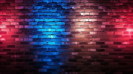 Poster - Red and Blue Lighting Effect on Brick Wall for Party Happiness Concept. Product Placement Showcase.