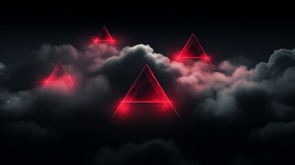 Poster - Red Neon Triangles Amidst Clouds.