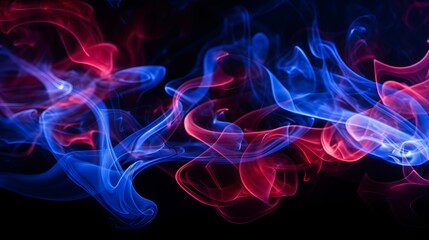 Canvas Print - Red-Blue Light Illuminates Artificial Smoke on Black Background