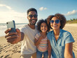 Selfie famille heureuse - vacances d'été plage