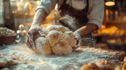 Wall Mural - Person Kneading Dough on Table