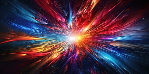 Wall Mural - eye-catching digital image depicting an abstract and colorful burst of energy in a cosmic-like setti