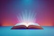 © Martin - A charming open book depicted in a minimalist style, presented in a frontal view against a simple and clean background, captured in a full-length portrait format with cinematic lighting effects,