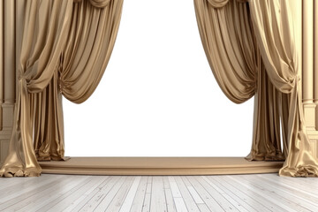 Classic wooden theater stage with curtains, cut out - stock png.