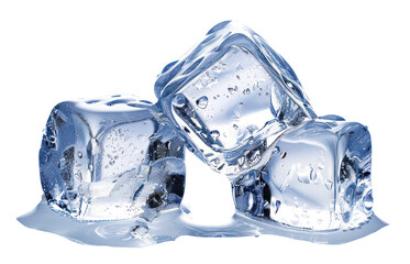 Transparent ice cubes with water droplets, cut out - stock png.