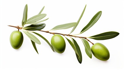 an isolated olive branch featuring leaves and two fruits.