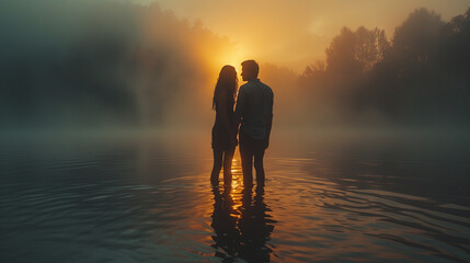 Wall Mural - silhouette of a person in the water